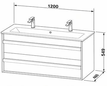 DURAVIT OCAVO skrinka pod umývadlo 120x48x54, 9 cm, 2 zásuvky, čierny dub OC45190H6H60000 Technický nákres