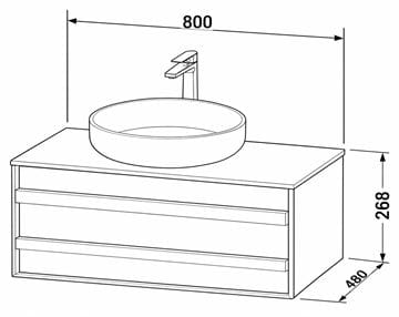 DURAVIT OCAVO skrinka pod umývadlo 80x48x26,8 cm, 1 zásuvka, prírodný dub OC50900H5H50000 Technický nákres