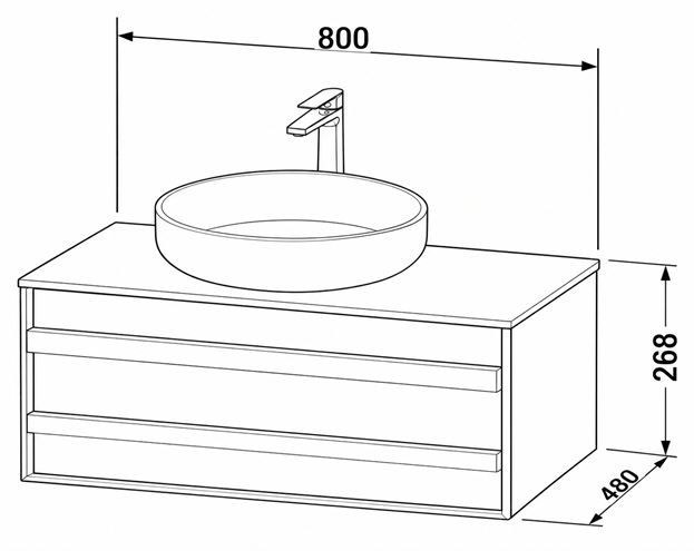 DURAVIT OCAVO skrinka pod umývadlo 80x48x26, 8 cm, 1 zásuvka, svetlý dub OC50900H7H70000 Technický nákres