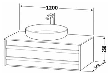 DURAVIT OCAVO skrinka pod umývadlo 120x48x26, 8 cm, 1 zásuvka, čierny dub OC50920H6H60000 Technický nákres