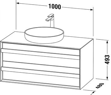 DURAVIT OCAVO skrinka pod umývadlo 100x48x49, 3 cm, 2 zásuvky, prírodný dub OC50950H5H50000 Technický nákres