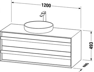 DURAVIT OCAVO skrinka pod umývadlo 120x48x49, 3 cm, 2 zásuvky, prírodný dub OC50960H5H50000 Technický nákres