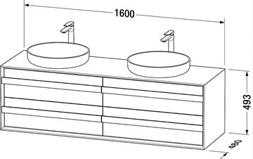 DURAVIT OCAVO skrinka pod 2 umývadlá 160x48x49, 3 cm, 4 zásuvky, prírodný dub OC50970H5H50000 Technický nákres
