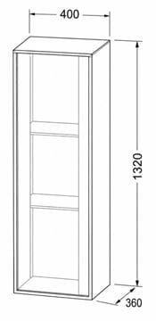 DURAVIT OCAVO nízka skrinka 40x36x132 cm, 1 dvierka, pánty vľavo, čierny dub OC1149LH6H60000 Technický nákres