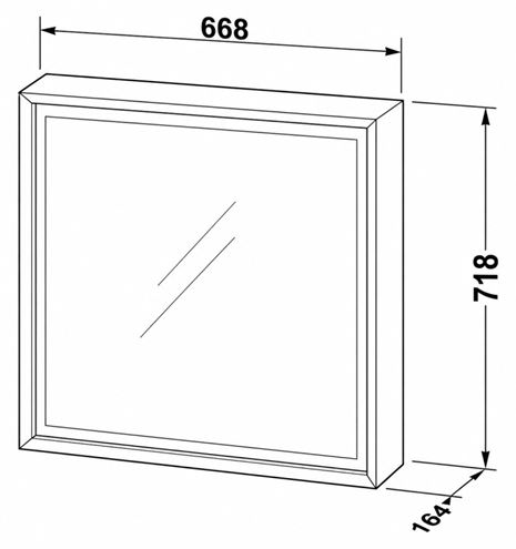 DURAVIT OCAVO zrkadlová skrinka 67x72x16 cm, osvetlenie s reguláciou stmievania a el. zásuvkou, pánty vpravo, drevo, svetlý dub OC7120RH7H71000 Technický nákres