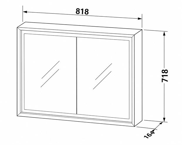 DURAVIT OCAVO zrkadlová skrinka 82x72x16 cm, osvetlenie s reguláciou stmievania a el. zásuvkou, drevo, svetlý dub OC71210H7H71000 Technický nákres
