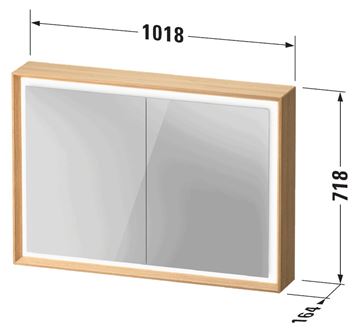DURAVIT OCAVO zrkadlová skrinka 102x72x16 cm, osvetlenie s reguláciou stmievania a el. zásuvkou, drevo, čierny dub OC71220H6H61000 Technický nákres