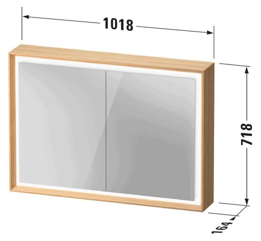 DURAVIT OCAVO zrkadlová skrinka 102x72x16 cm, osvetlenie s reguláciou stmievania a el. zásuvkou, drevo, svetlý dub OC71220H7H71000 Technický nákres