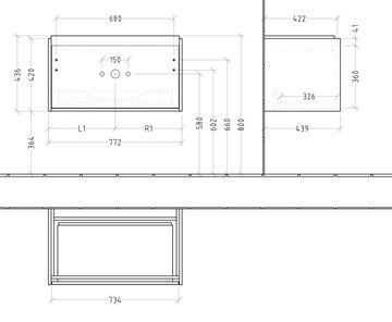 VILLEROY & BOCH SKYLA skrinka pod umývadlo 77,2x43,9x43,6 cm, 1 zásuvka, brilliant white C78600VE Technický nákres