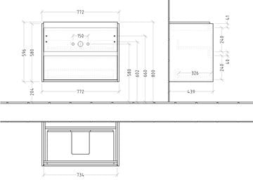 VILLEROY & BOCH SKYLA skrinka pod umývadlo 77,2x43,9x59,6 cm, 2 zásuvky, brilliant white C79600VE Technický nákres