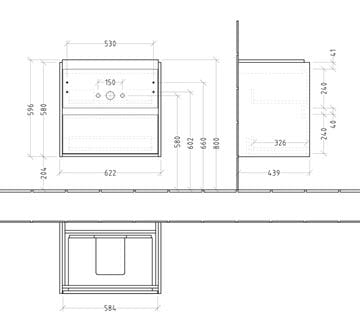 VILLEROY & BOCH SKYLA skrinka pod umývadlo 62,2x43,9x59,6 cm, 2 zásuvky, brilliant white C79500VE Technický nákres