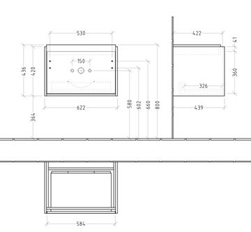 VILLEROY & BOCH SKYLA skrinka pod umývadlo 62,2x43,9x59,6 cm, 1 zásuvka, brilliant white C78500VE Technický nákres