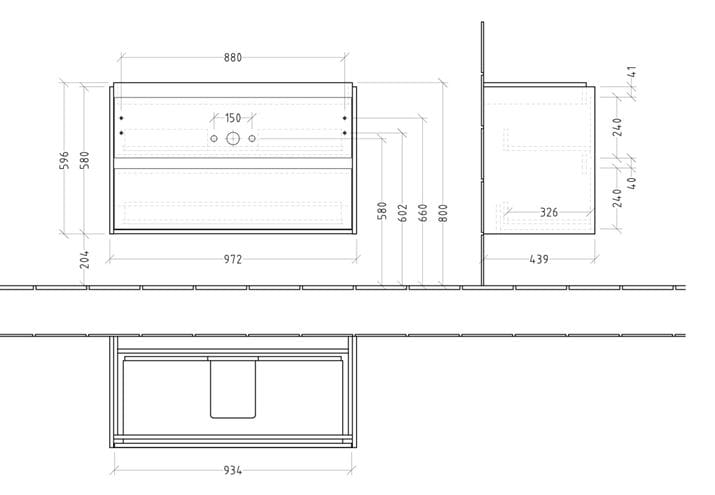VILLEROY & BOCH SKYLA skrinka pod umývadlo 97,2x43,9x59,6 cm, 2 zásuvky, brilliant white C79900VE Technický nákres