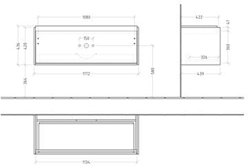 VILLEROY & BOCH SKYLA skrinka pod umývadlo 117,2x43,9x43,6 cm, 1 zásuvka, soft green C79200AF Technický nákres