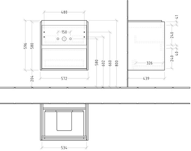 VILLEROY & BOCH SKYLA skrinka pod umývadlo 57,2x43,9x59,6 cm, 2 zásuvky, brilliant white C79400VE Technický nákres