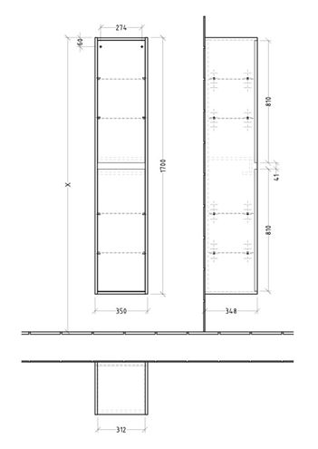 VILLEROY & BOCH SKYLA vysoká skrinka 35x35x170 cm, 2 dvierka, pánty vpravo, arizona oak C80101VH Technický nákres
