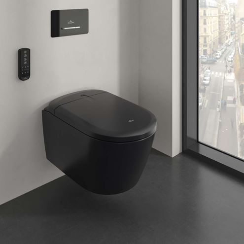 VILLEROY & BOCH SUPREO sprchovacie WC s bidetovým sedátkom, SoftClosing, TwistFlush, CeramicPlus, matná čierna V16EN2R7 Obrázek - fotka