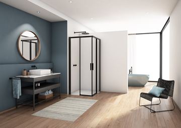 RONAL DIVERA D22SE2B sprchovací kút 90x90 cm, rohový vstup, posuvné dvere, matná čierna / číre sklo D22SE2B 090 06 07 Obrázek - fotka