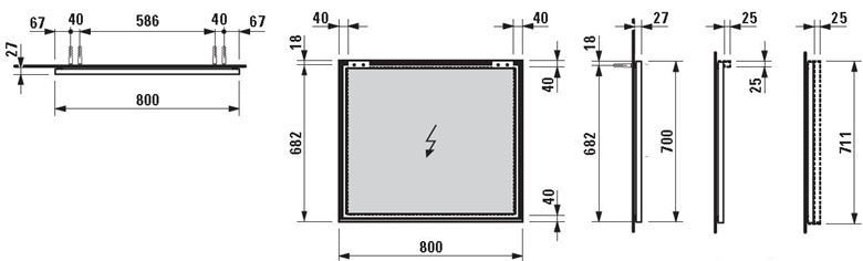 LAUFEN FRAME 25 zrkadlo 80x70 cm H4474049001441 Technický nákres