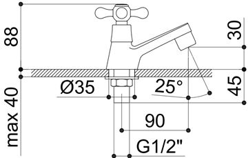 RAF RIO II umývadlová stojanková batéria, pre jednu vodu, chróm RK11710 Technický nákres
