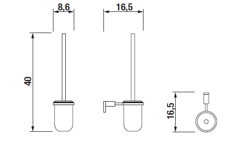 JIKA BASIC WC kefa, nástenná, sklo, chróm H3843A10040001 Technický nákres