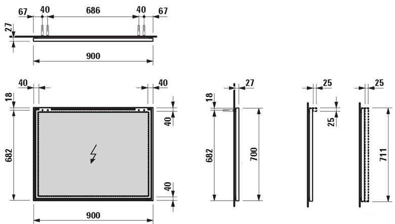 LAUFEN FRAME 25 zrkadlo 90x70 cm H4474059001441 Technický nákres