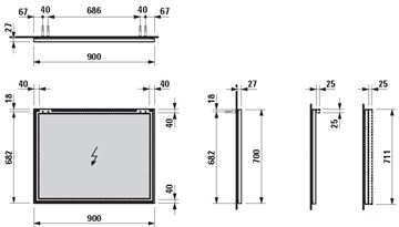 LAUFEN FRAME 25 zrkadlo 90x70 cm H4474059001441 Technický nákres