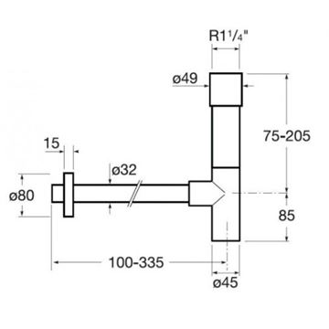 ROCA designový sifón k umývadlu DN32, s prevlečnou maticou 5/4, chróm A506403110 Technický nákres