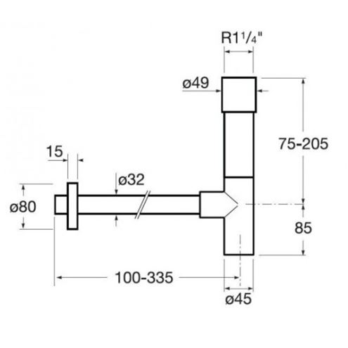 ROCA designový sifón k umývadlu DN32, s prevlečnou maticou 5/4, chróm A506403110 Technický nákres
