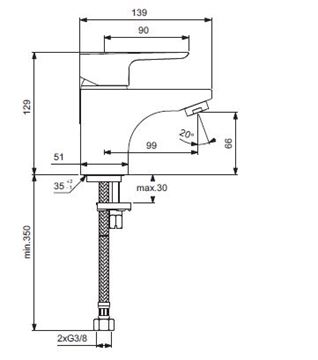 IDEAL STANDARD CERAPLAN III umývadlová stojanková batéria, chróm B0703AA Technický nákres