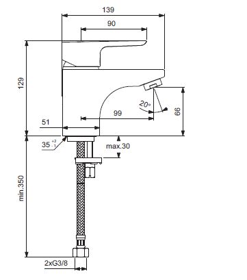 IDEAL STANDARD CERAPLAN III umývadlová stojanková batéria, chróm B0703AA Technický nákres