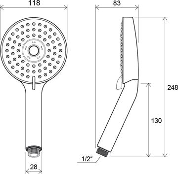 RAVAK 953.00 ručná sprcha Flat M pr. 118 mm, 3 prúdy, chróm X07P009 Technický nákres