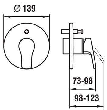 LAUFEN CITYPRO vaňová podomietková batéria, s prepínačom, chróm HF500979100000 Technický nákres