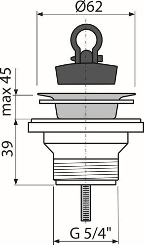 CONCEPT umývadlový výpust, so zátkou, s prepadom, chróm PT10031 Technický nákres
