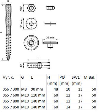 WALRAVEN BIS sada na upevnenie umývadiel 10x110mm, oceľ 0657600 Technický nákres