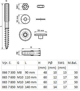 WALRAVEN BIS sada na upevnenie umývadiel 10x140mm, oceľ 0657850 Technický nákres