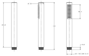 CONCEPT 200 ručná sprcha 194 mm, chróm PM0600ST/CH/CO Technický nákres