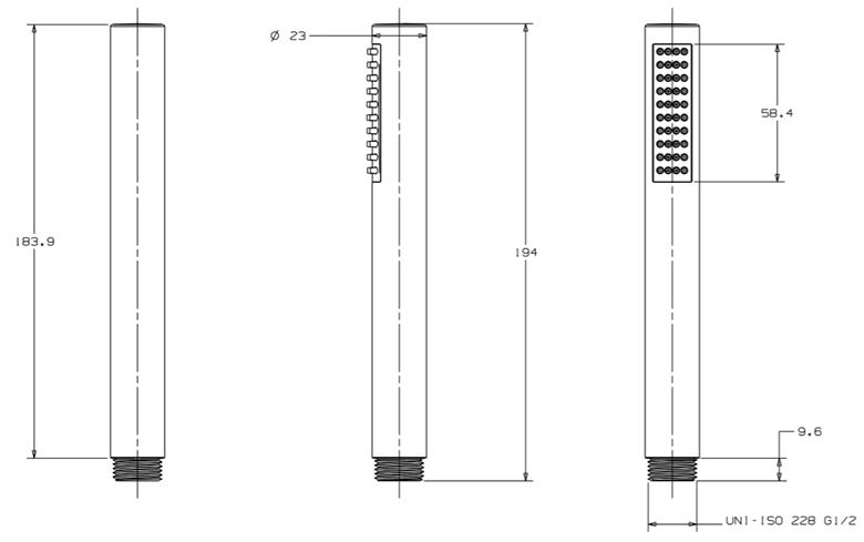 CONCEPT 200 ručná sprcha 194 mm, chróm PM0600ST/CH/CO Technický nákres
