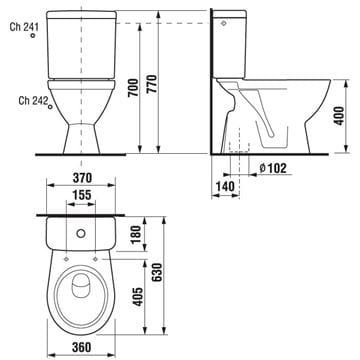 CONCEPT 100 WC kombi, spodný odpad H8242370007913 Technický nákres