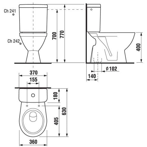 CONCEPT 100 WC kombi, spodný odpad H8242370007913 Technický nákres