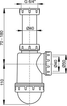 CONCEPT drezový sifón DN40/50, s prevlečnou maticou 6/4 PT100443 Technický nákres