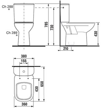 DEEP BY JIKA WC kombi, Dual-Flush, spodný odpad H8266170002811 Technický nákres