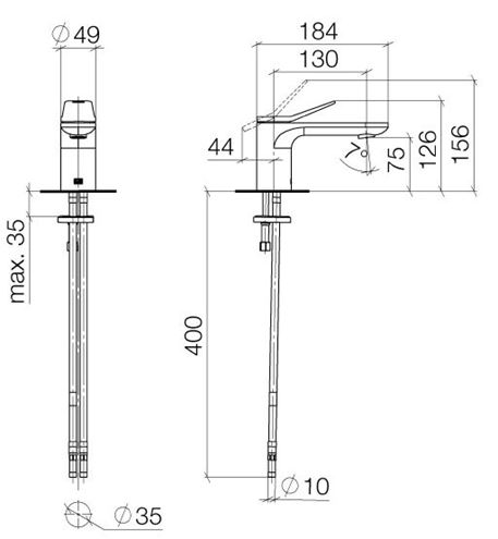 DORNBRACHT LISSÉ umývadlová stojanková batéria, chróm 33 521 845-00 Technický nákres