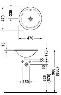 DURAVIT ARCHITEC umývadlo 47 cm, s prepadom 0468470000 Technický nákres