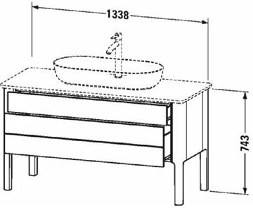 DURAVIT LUV skrinka pod umývadlo 133,8x57x74,3 cm, 2 zásuvky, Push-open, biely satén mat lak LU956603636 Technický nákres