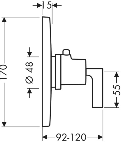 AXOR CITTERIO podomietkový termostat HighFlow, chróm 39711000 Technický nákres