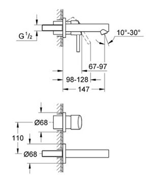 GROHE CONCETTO umývadlová podomietková batéria, chróm 19575001 Technický nákres