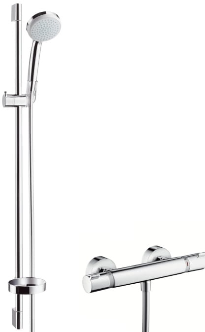 HANSGROHE CROMA 100 sprchový set s termostatickou batériou, ručná sprcha so 4 prúdmi, tyč, hadica, EcoSmart, chróm