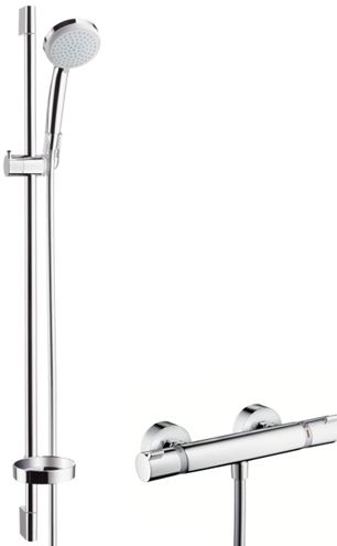 HANSGROHE CROMA 100 sprchový set s termostatickou batériou, ručná sprcha so 4 prúdmi, tyč, hadica, EcoSmart, chróm 27033000 Obrázek - Hlavní obrázek