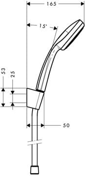 HANSGROHE CROMA 100 1JET sprchová súprava 3-dielna, ručná sprcha pr. 100 mm, hadica, držiak, chróm 27575000 Technický nákres